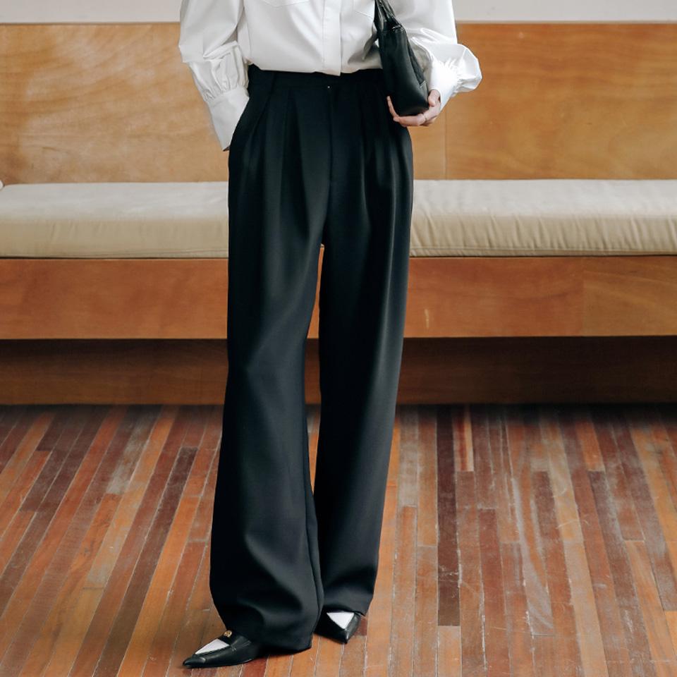 Laengsseon Ls Pintuck Wide Long Slacks_Bk