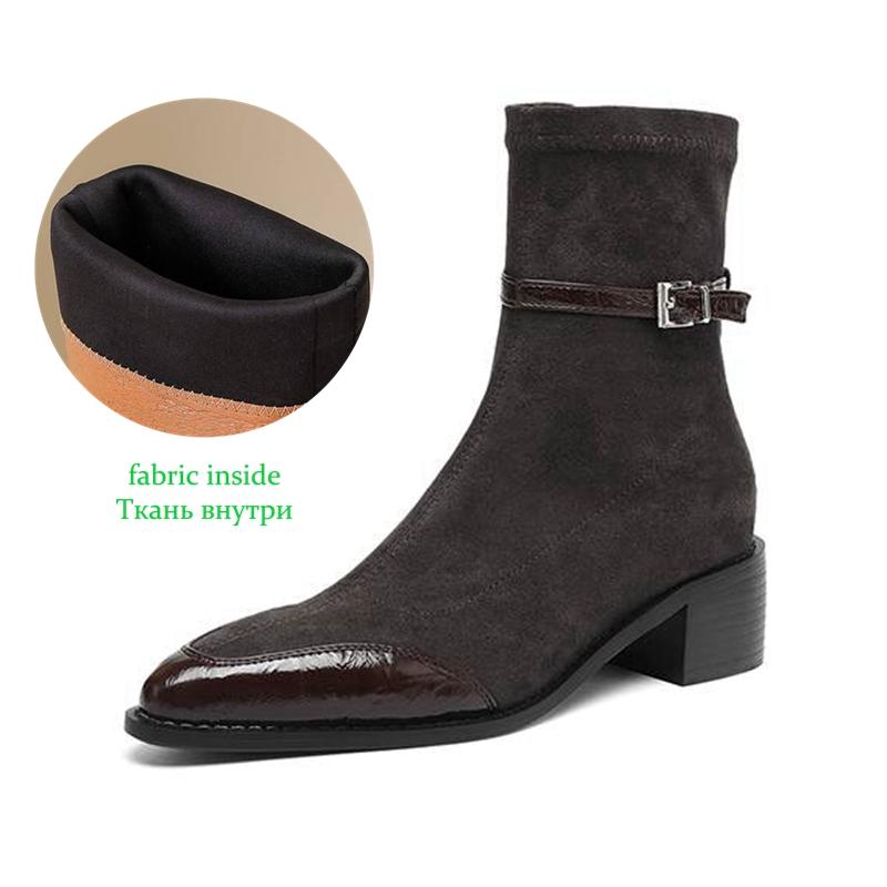 Krazing Po Microfiber Winter Pointed Toe Size 33 Western Boots Size 43 Flock Med Heels Ankle Boots