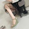 Sandals for Women Wedges Heel Green Super-high Rivet Woman Shoes Summer 2025 Comfortable Footwear New Breathable Fashion Luxury