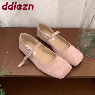 Mode Rosa Mode Schnallenriemen Damen Mary Janes Ballerinas Schuhe Lässig Damen Quadratische Zehenpartie Schuhe Flache Damenballerinas