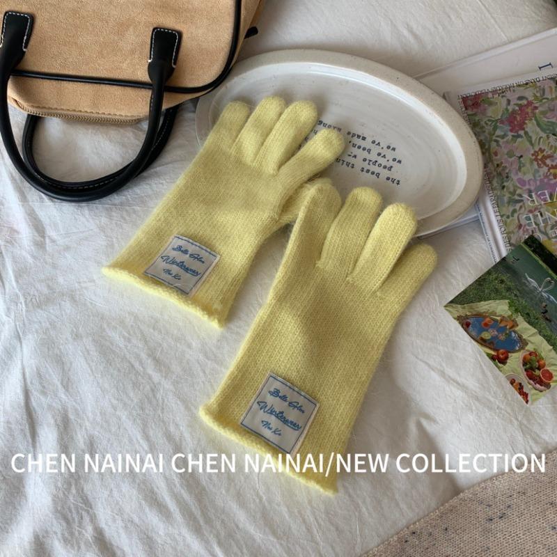 Rabbit Hair Blended Blue Wool Fingerless Gloves Solid Color Fresh Women Korean Autumn and Winter Warm Fingerless Gloves