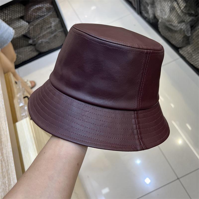 

Анкра красная вымытая ПУ кожа старое ощущение шляпа-ведро женская мода ретро солнцезащитный козырек шляпа-тазик M（56-58cm）