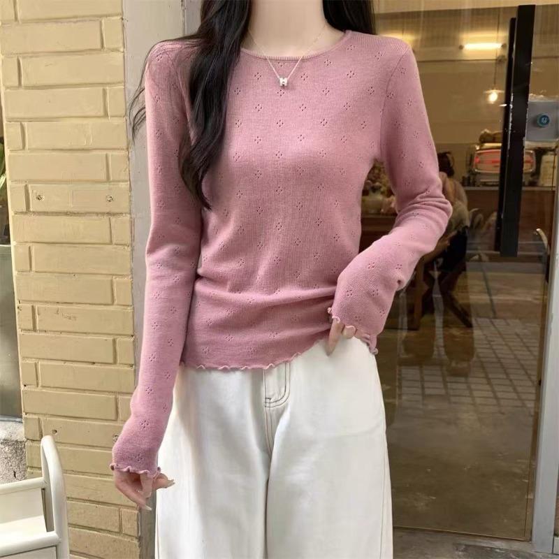 Solid color bottoming shirt women's design sense fungus edge thin inside knitted sweater top