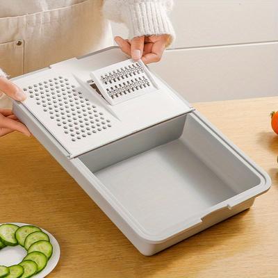 Multifunkční kuchyňské prkénko 6 v 1 s nerezovým kráječem, odkapávacím košem, plast bez BPA, vhodné do myčky, protiskluzová základna