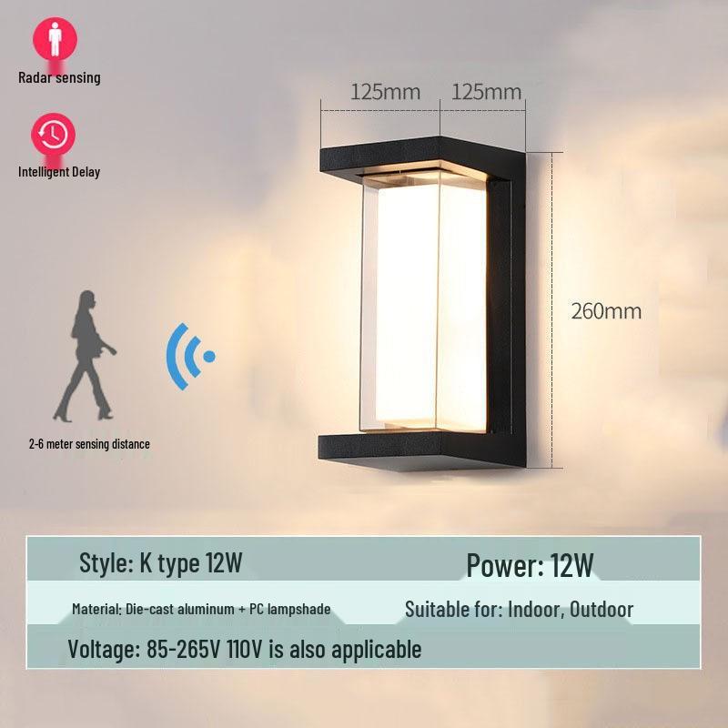 Waterproof Minimalist LED Wall Light with Smart Sensor for Outdoor Use