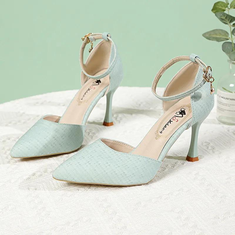 Fashion sapatos femininas women classic green light weight buckle strap stiletto heel shoes for sexy party clue office elegant pump ea90