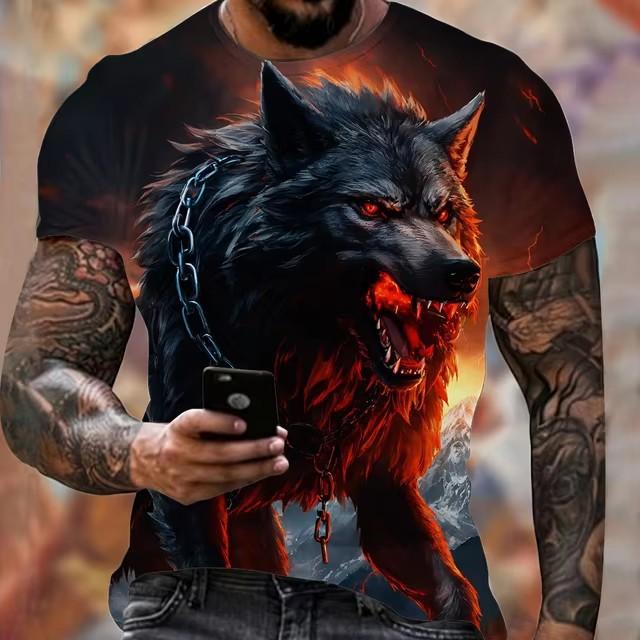 3D Printed Short Sleeved Casual Loose Street Men's Clothing Summer Fitness Sports T-shirt Cool Fire Wolf Graphic