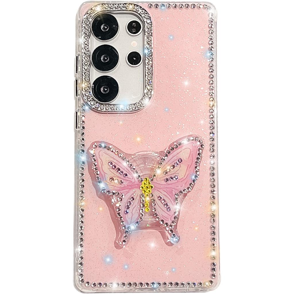 Flash Diamond IMD Butterfly Holder Mobile Phone Case for Samsung S25ULTRA Niche A56/A55 Girl Style A17