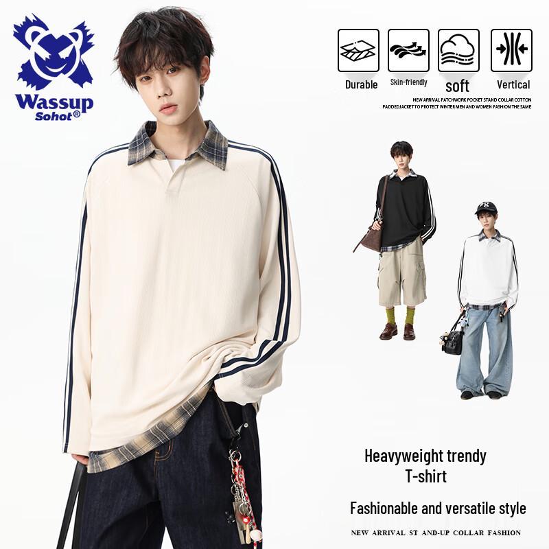 

Wassup Sohot Мужской ретро-свитшот поло из искусственной двухслойной ткани 2XL