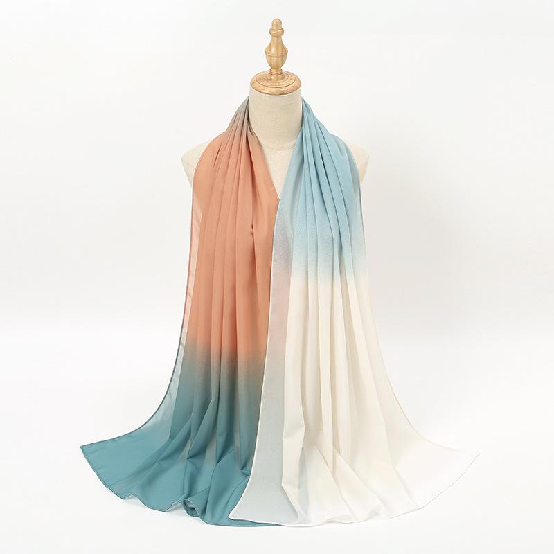 New solid color versatile dance gradual change chiffon silk scarf, summer thin decorative travel sunscreen shawl women