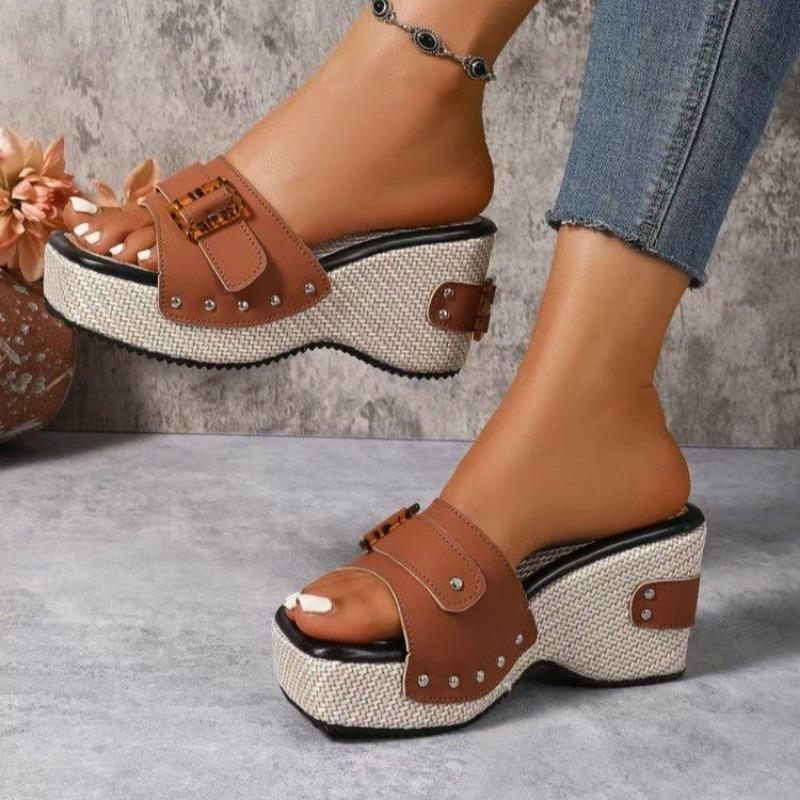 Square-toed Flip-flops for Women In Summer, Thick-soled One-line Flip-flops with Belt Buckles