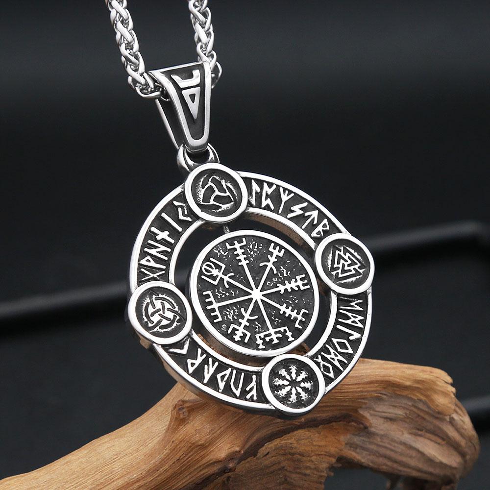 Nordic Vikings Rotate Rune Pendant Necklaces For Men 316L Stainless Steel Viking Compass Necklace Fashion Amulet Jewelry Gifts