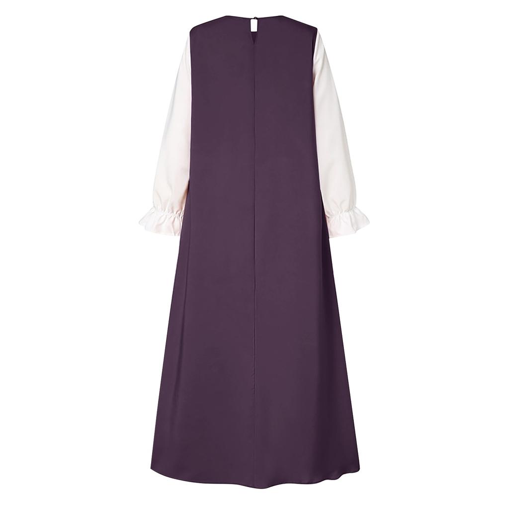 Muslimische Damenkleider, lässig, Patchwork, langärmelig, Weste mit Krawatte, Kleidung, muslimische Robenkleider