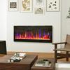 Wall-mounted or Built-in Electric Fireplace 900W/1800W, Flame Effect with 12 Colors 5 Brightness Levels, 106.7x9.4x47cm, Black