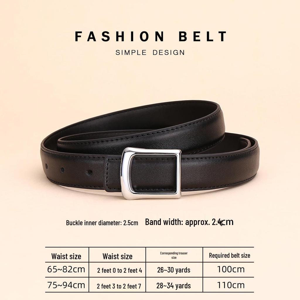 Women's Red Cowhide Leather Belt with Square Buckle - Trendy Decorative Waist Cincher