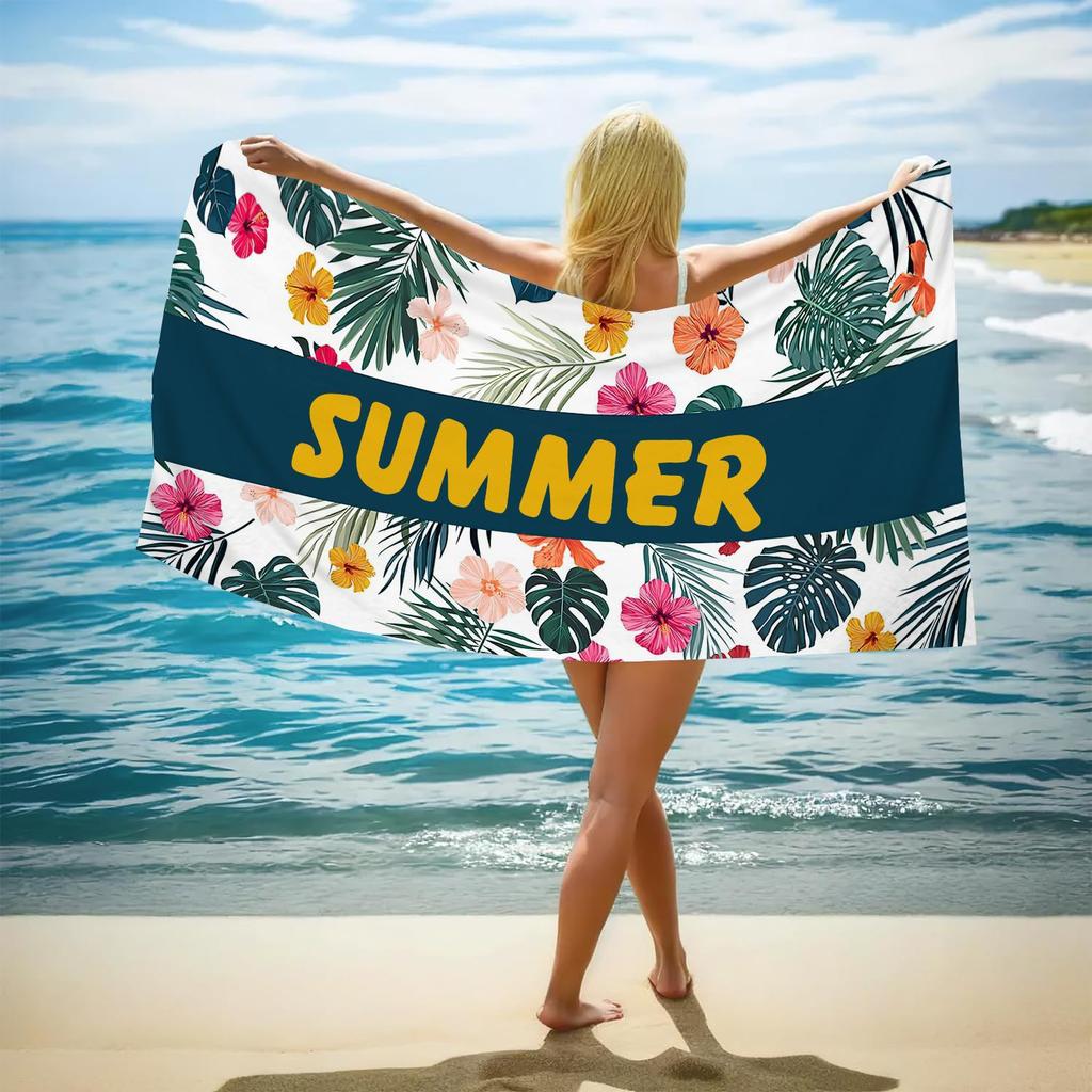 Double-Sided Terry Printed Beach Towel, Microfiber Adult Swimming Bath Towel, Quick-Drying Double-Sided Velvet