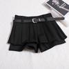 Womens Shorts Autumn Winter Belt High Waist Fluffy Pleated A-line Skirt Korean Fashion Sexy Y2k All Match Clothes