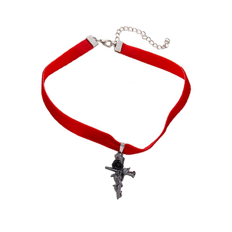 European & American Gothic Velvet Cross Rose Pendant Necklace