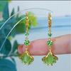 New fresh green opal ginkgo leaf earrings women's light luxury high-end long fringed earrings temperament earrings
