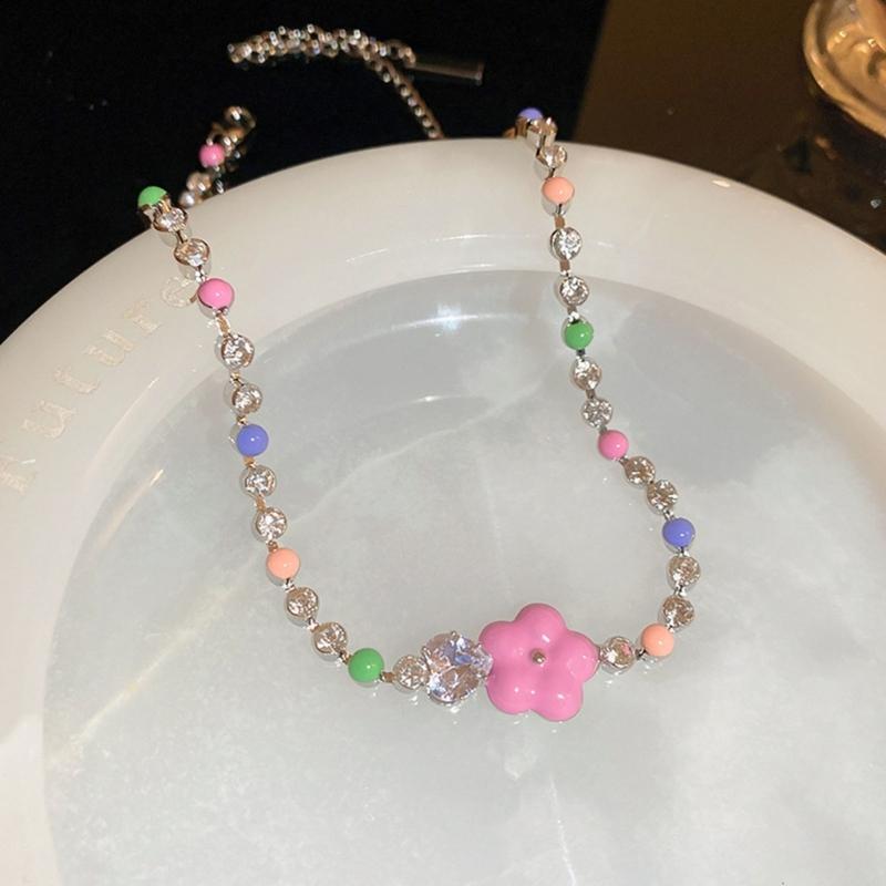 Crystal Beaded Necklace or Bracelets Adjustable Flower Charm Wrist Chain/Bangle Unique Statement Pieces for Girls Women