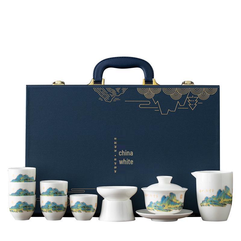 Mutton Fat Jade Dehua Porcelain Kung Fu Tea Set Souvenir