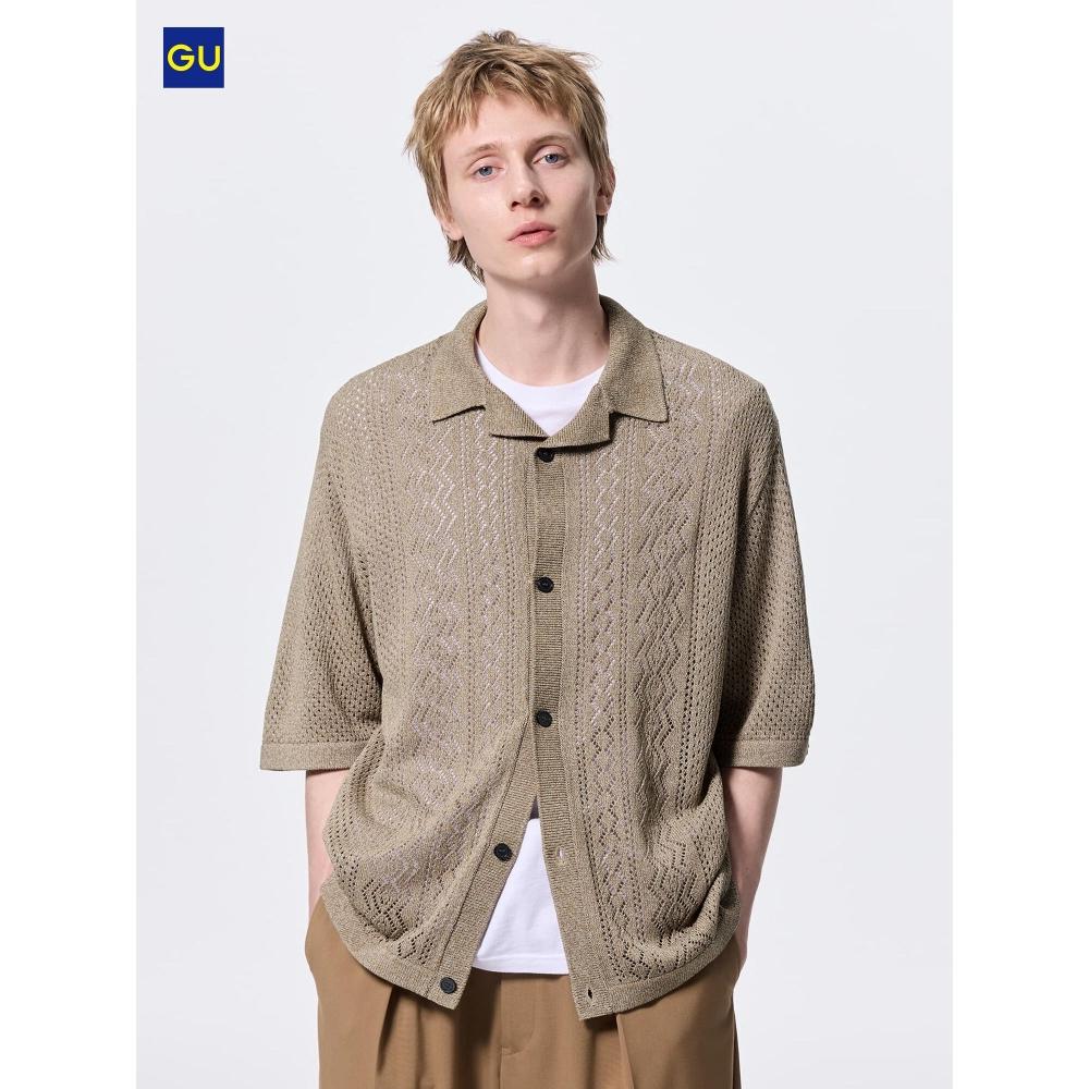 Uniqlo Gu Mesh Knit Open Collar Shirt  Short Sleeve 