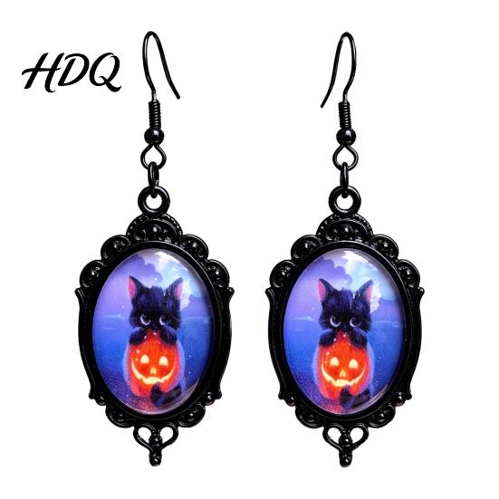 Vintage Theme Gift for Halloween Party 1 Pair Gothic Black Cat Earrings Women Exquisite Craftsmanship Favors Dark Punk Style Dangle Drop Earrings,