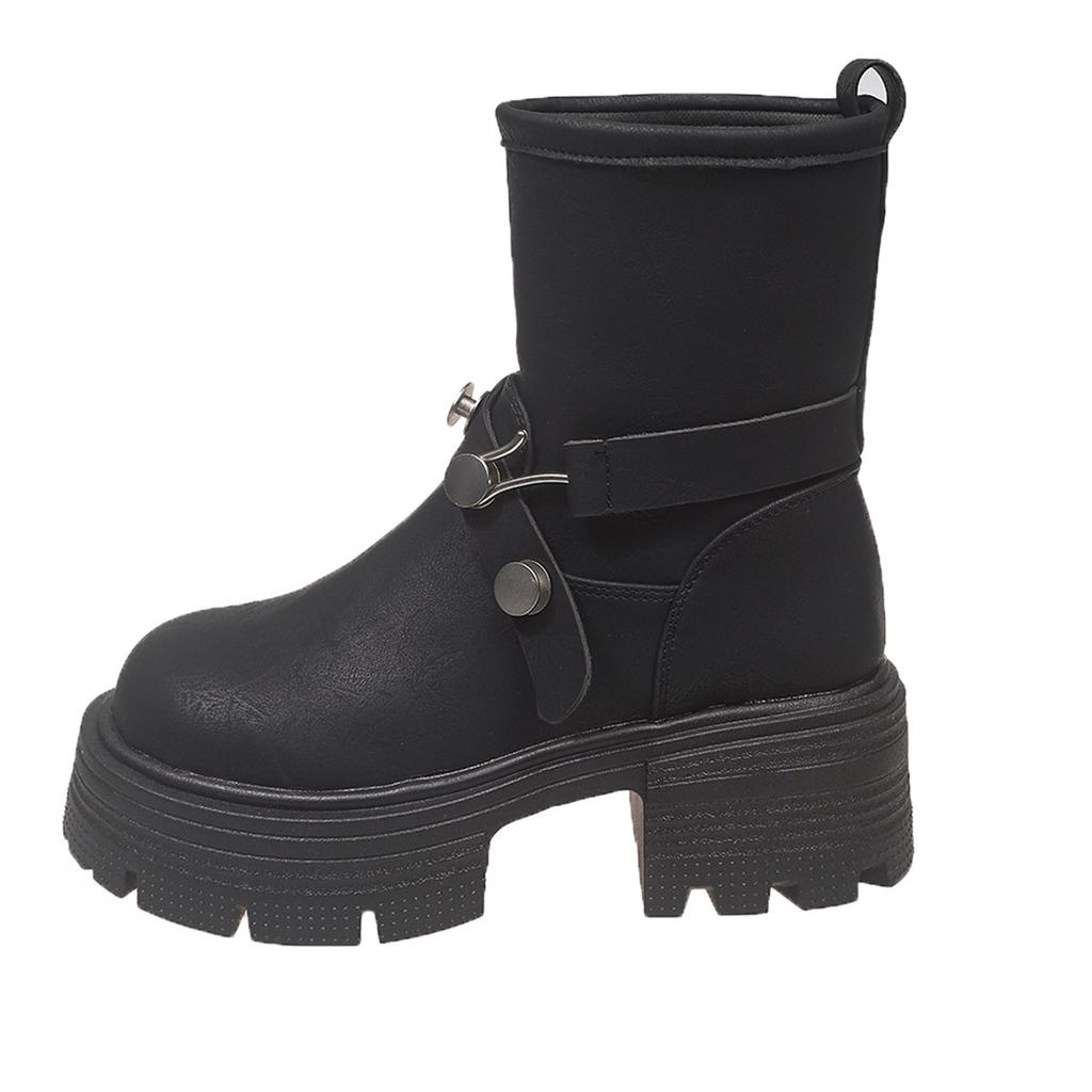 2025 Autumn and Winter Retro Thick-soled Thick-heeled Versatile Belt Buckle Martin Boots Women's Short Boots Flanged Casual Tooling Locomotive Tide
