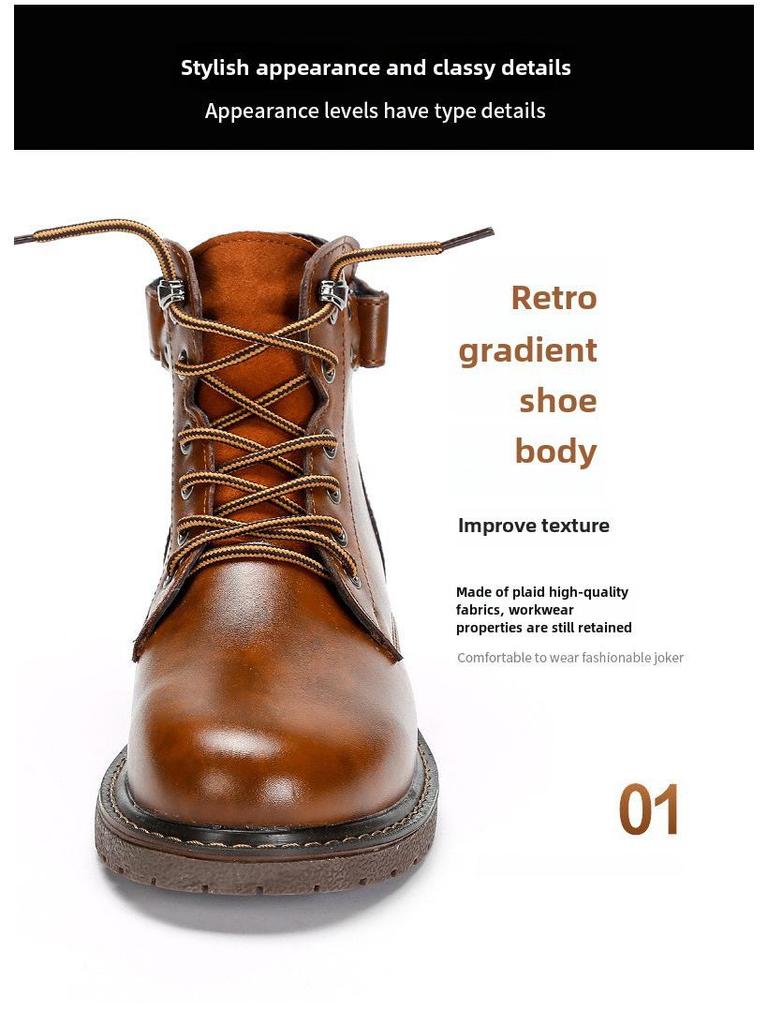 2023 Men's British Plus Velvet Leather Martin Boots - Mid-Cut, Warm, Fashionable, Trendy, Casual Cotton Footwear