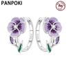 PANPOKI 925 Silver Violet Flowers Earrings Women Hoop Earring Anniversary Jewelry Trendy Gifts