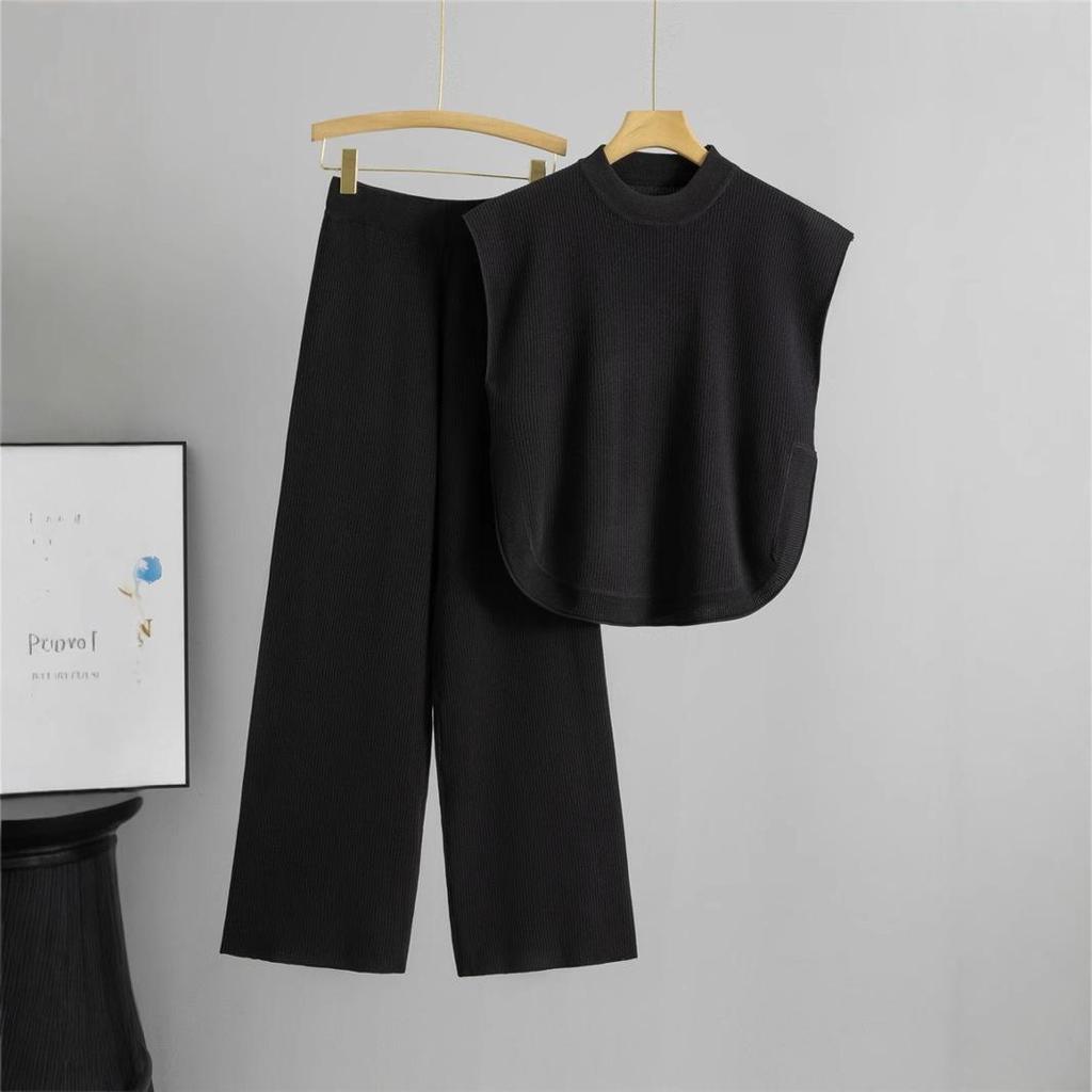 Summer Fashion Women's Sleeveless Knit Top & Wide-Leg Pants Two-Piece Set