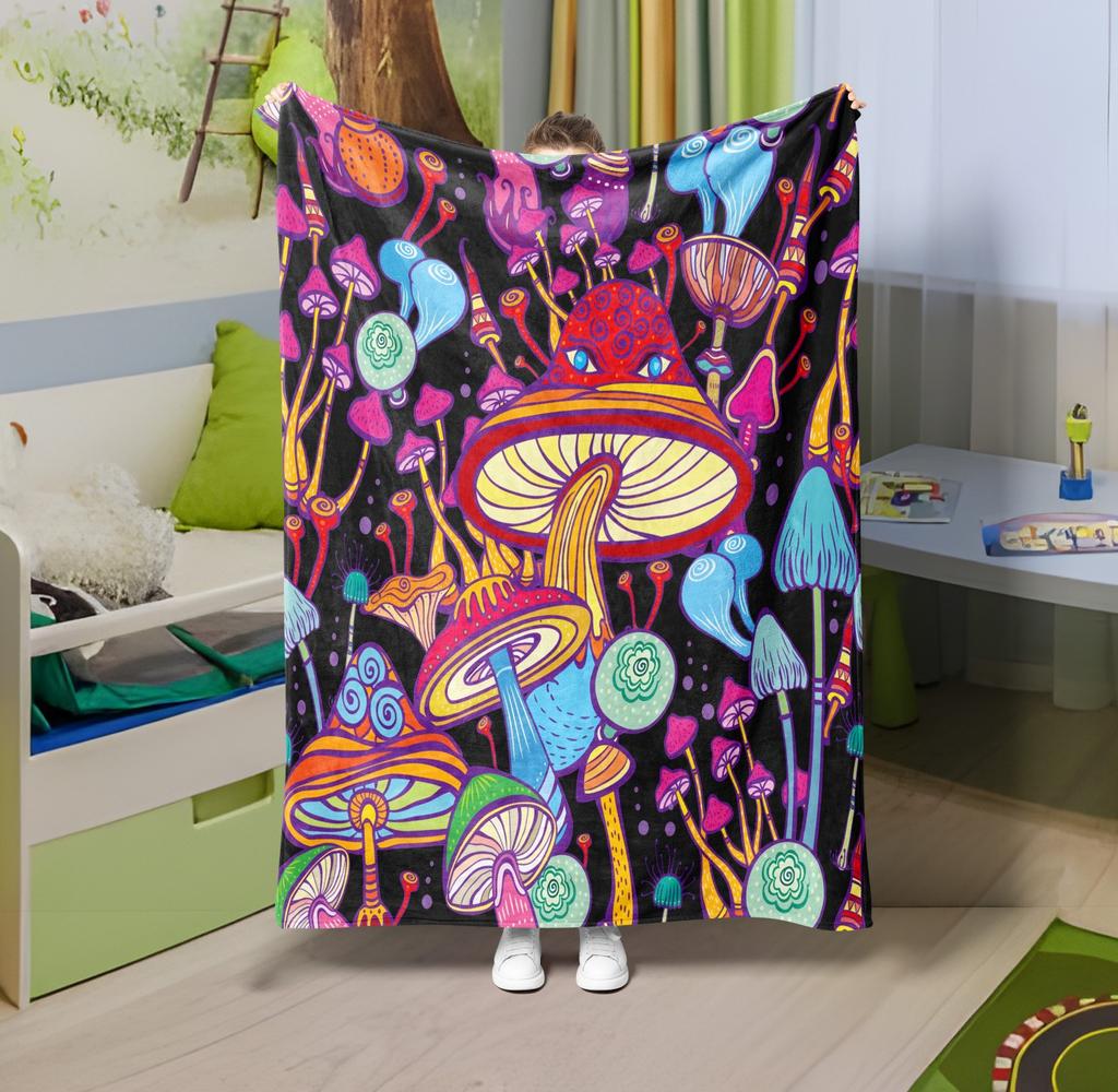 1PC Throw Fantasy Mushroom Flannel Blanket Forest Mushroom arts Bohemia style Soft thin Blankets for Home Car Camping Nap Picnic