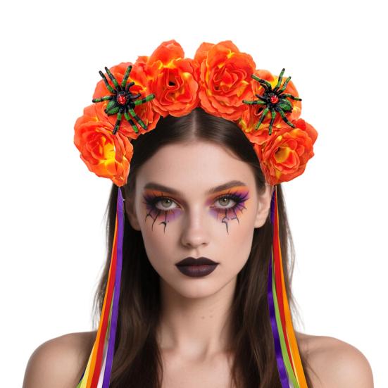 Women Headband Satin Colorful Flower Decor Hair Hoop Bright Color Halloween Lightweight Hair Accessory