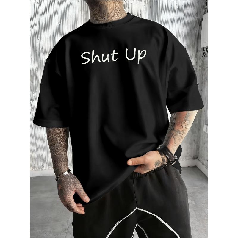 European Sizes Men's Edgy Hip Hop Streetwear T-Shirt, "Shut Up" Rapper Portrait Print, Urban Music Graphic Tee, Quick Dry Basic Top