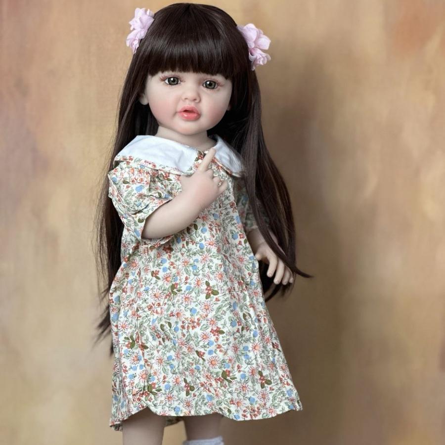

BZDOLL 55 CM 22 Inch Full Soft Vinyl Body Reborn Baby Lifelike Girl Doll Long Hair Realistic Princess Toddler Bebe Birthday Gift vinyl body doll