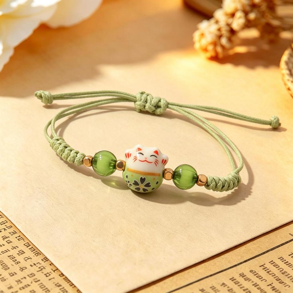 Lucky Cat Candy Color Braided Bracelet for Women