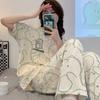 Summer Pure Cotton Pajamas Women's Pullover Sweet Casual Short-sleeved Cropped Pants Can Be Worn Outside Loungewear Student Dormitory Set