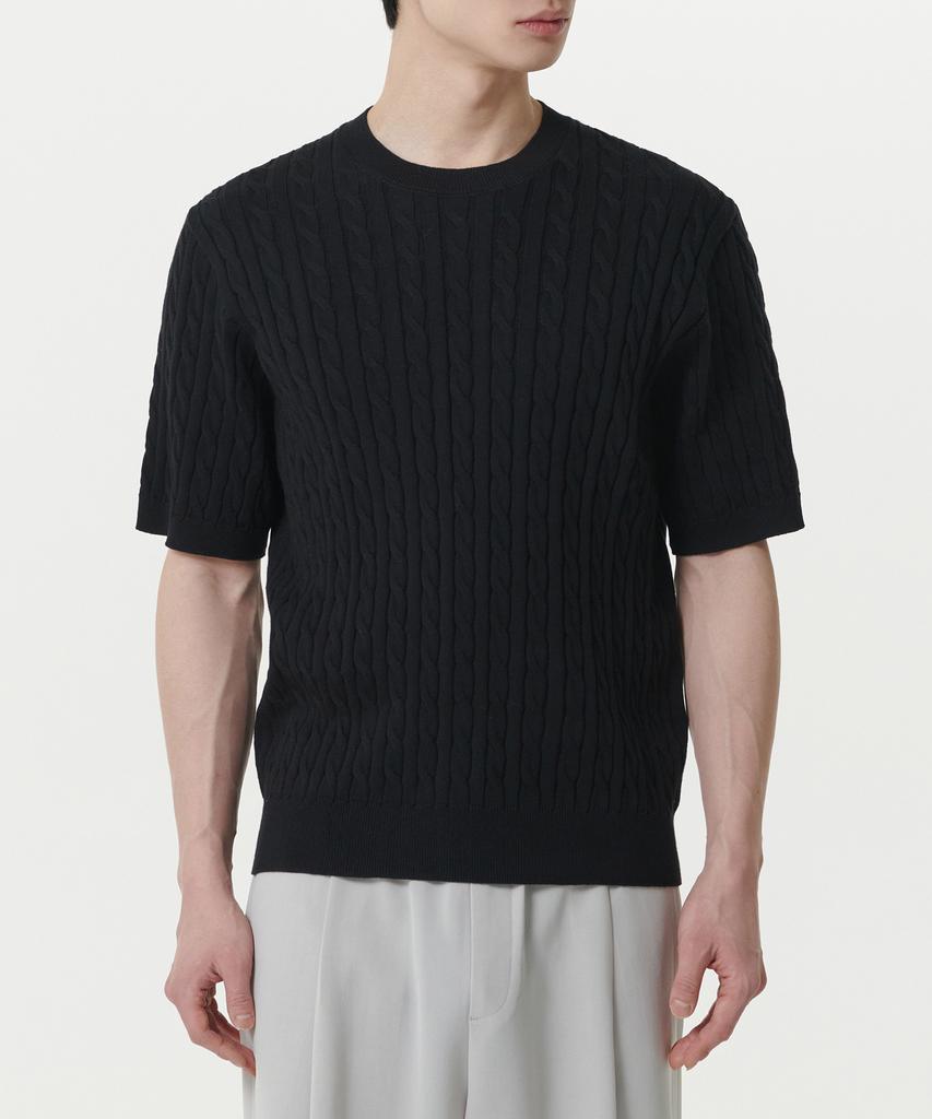 MUSINSA STANDARD Cable Crew Neck Short Sleeve Knit [Black]