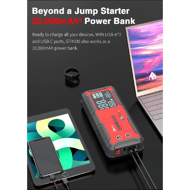 GOOLOO 4000A 12V Charger External Battery Booster 24000mah Car Jump Starter Car Battery PD100W Fast Charging Portable Power Bank