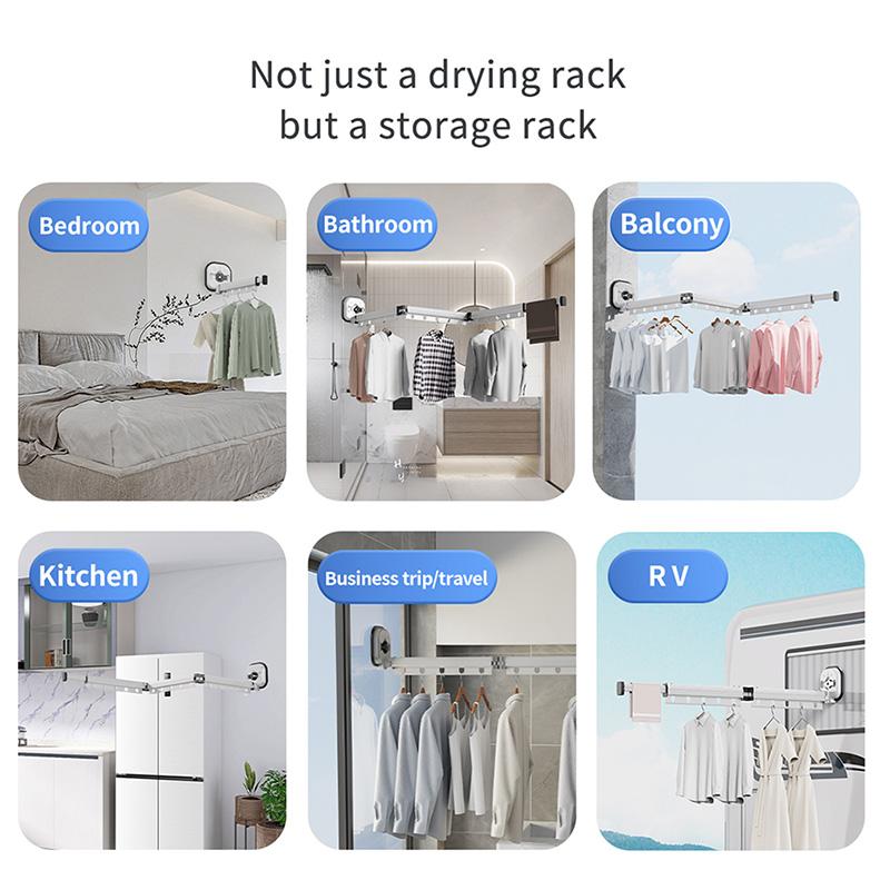 Suction Cup Strong Powerful Self Adhesive Drying Rack Hanger RV Clothsline Wall Mount Foldable Cloth Dryer Hanging Collapsible
