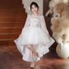 Children's High-End White Sequin Princess Dress - Short Front, Long Back, Perfect for Piano Performances, Weddings, and Autumn Flower Girl Events