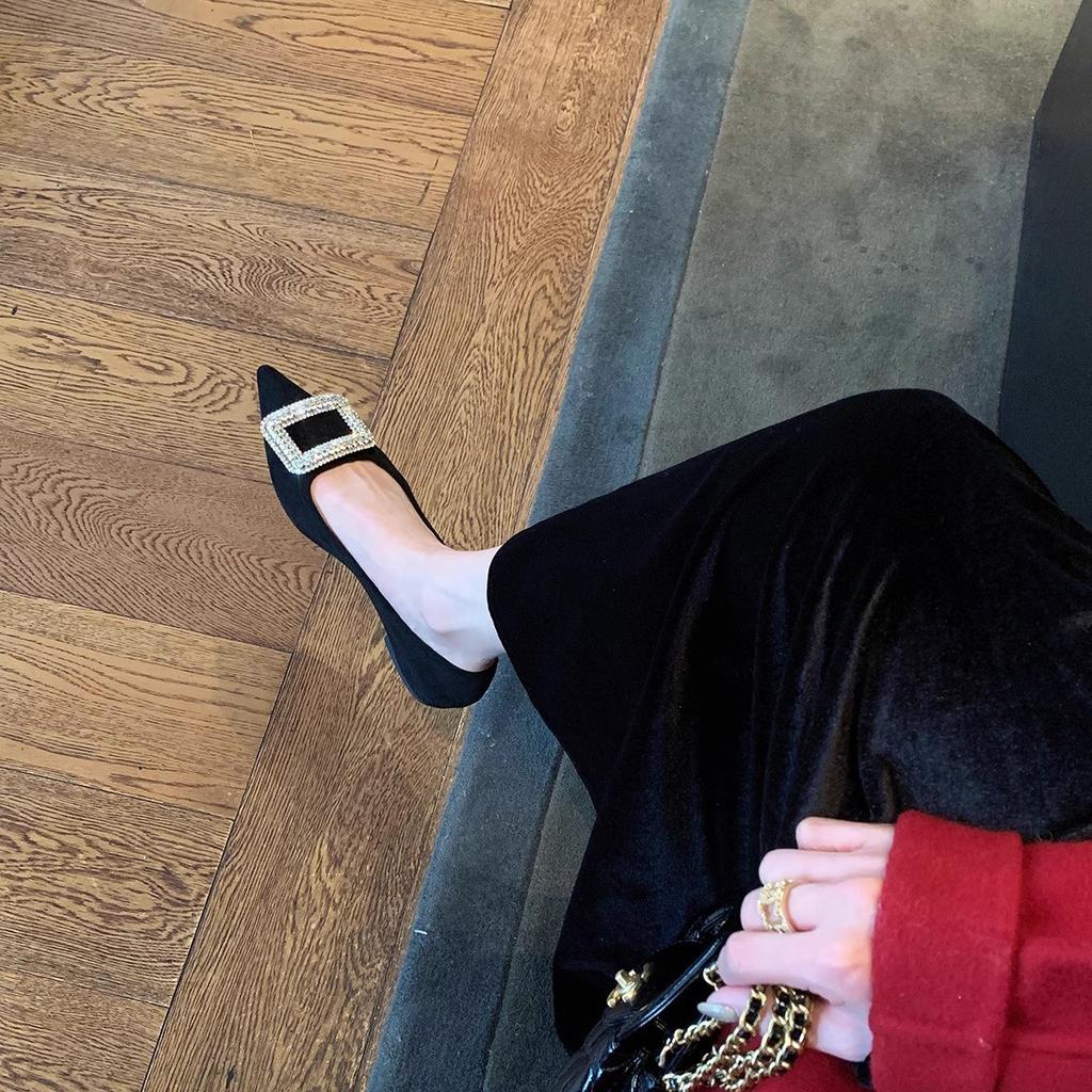 Grape mother studiolee exquisite sparkling diamond buckle temperament small pointed head shallow mouth flat bottom single shoes women