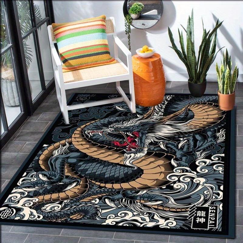 Japanese Dragon Wave Print Large Carpet Anti Slip Washable Floor Rug for Living Room Bedroom Home Decor