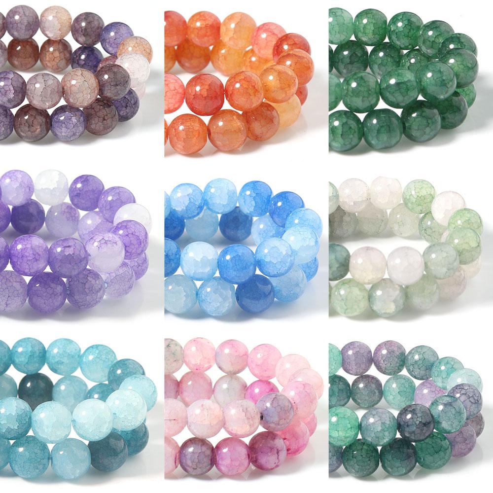 1 Strand 8 10mm Glass Floral Beads Colorful Round Loose Spacer Beads For DIY Charms Jewelry Making Bracelet Necklace Accessories