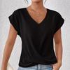 Women's Solid Color V-neck T-shirt Elegant Short-sleeved Blouse Spring and Summer Casual Women's Clothing