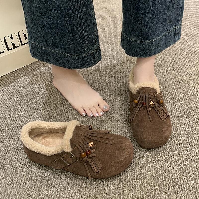 Retro velvet Birkenstocks women's autumn and winter thickened warm Northeast cotton shoes comfortable Doudou shoes