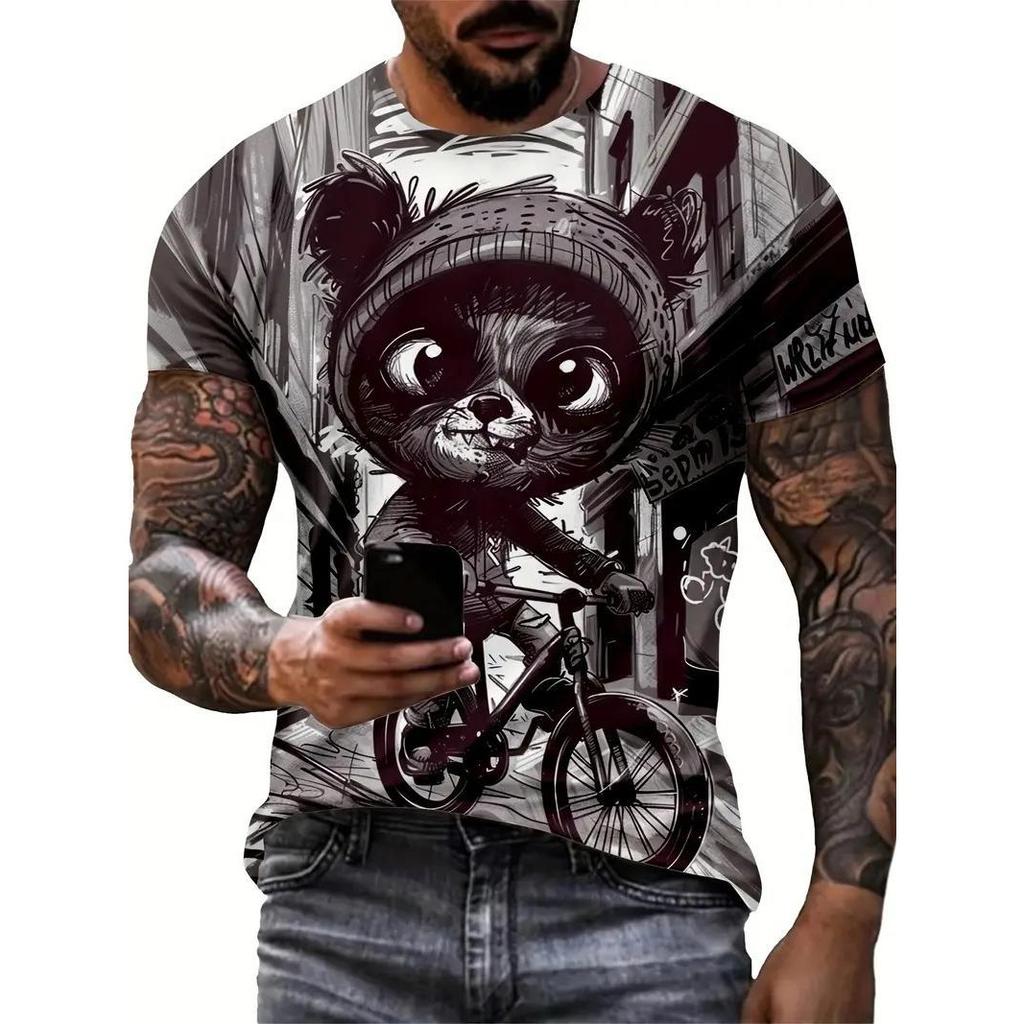 Cool Animal Pattern 3D Printed T-shirt Casual Pullover Round Neck Short Sleeved Men's T-shirts