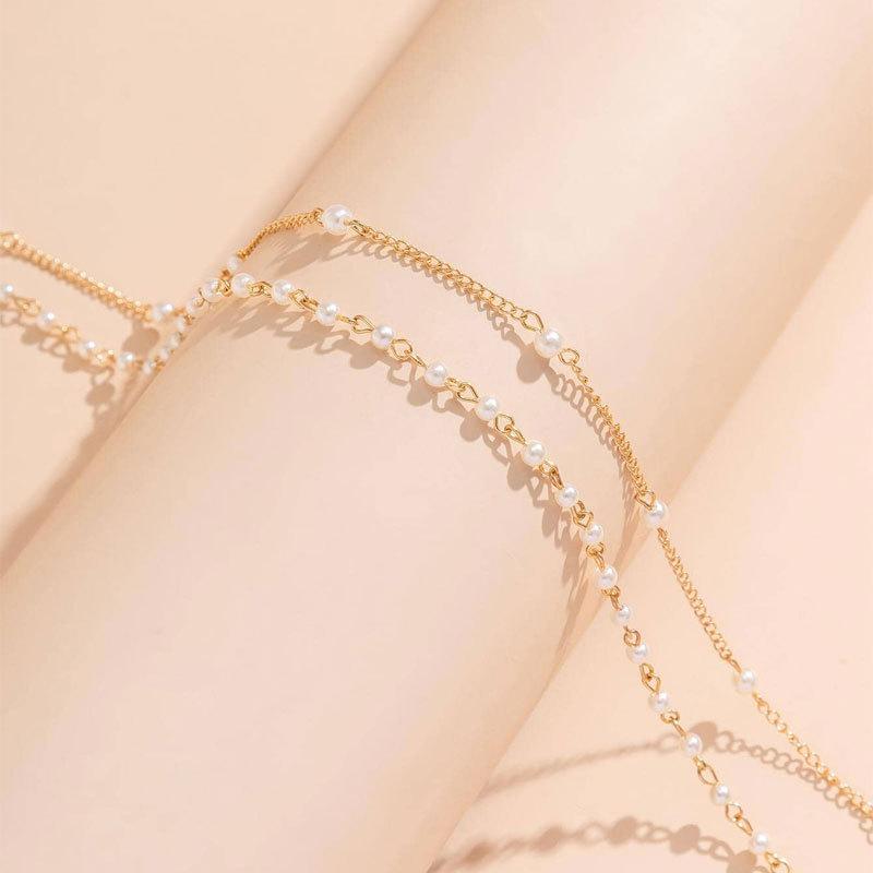 Fashionable Double Layer Imitation Pearl Chain Waist Chain for Women Minimalist Sexy Sequin Link Chain Belly Chain Beach Jewelry