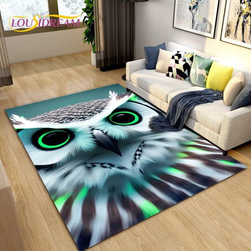 3D Cartoon Cute Owl Area Rug,Carpet Rug for Home Living Room Children's Bedroom Sofa Doormat Decor,Kitchen Non-slip Floor Mat