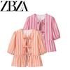 Jnleaog Autumn New Women's Clothing Fashion Style French Fashion Design Vertical Stripes Bows Shoelace Shirt